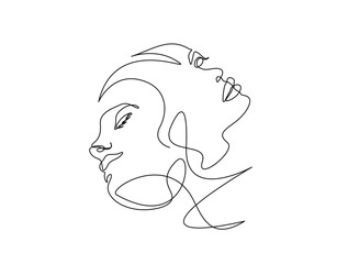 Continuous one line drawing of abstract woman face. Beautiful lady face for beauty care concept illustration. Editable stroke.