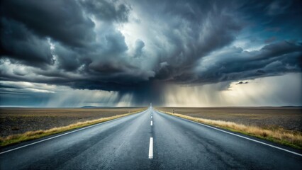 Naklejka premium A Long Road Ahead Under a Dramatic, Imposing, and Ominous Stormy Sky