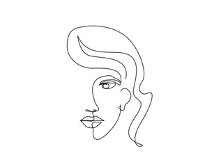 Continuous one line drawing of abstract woman face. Beautiful lady face for beauty care concept illustration. Editable stroke.