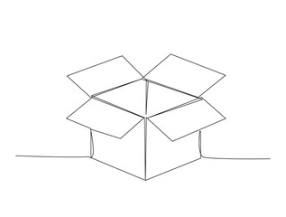 Continuous one line drawing of empty cardboard box. Box packaging single line illustration. Editable stroke.
