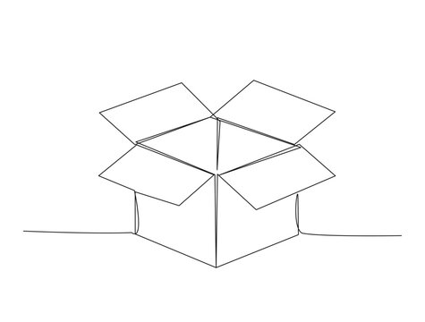 recommend clip art: Continuous one line drawing of empty cardboard box. Box packaging single line illustration. Editable stroke.