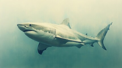 Great white shark swimming ocean, underwater, calm background, wildlife documentary