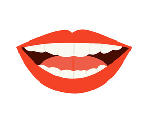 Smile with red lips in flat style. Lips, teeth, smile. Hand drawn vector situation.