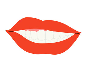 Obraz premium Smile with red lips in flat style. Lips, teeth, smile. Hand drawn vector situation.