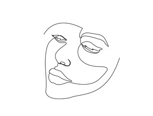 Continuous one line drawing of abstract woman face. Beautiful lady face for beauty care concept illustration. Editable stroke.