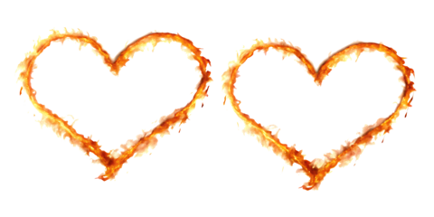 Set of fiery heart love shapes isolated on white background PNG.AI GENERATED
