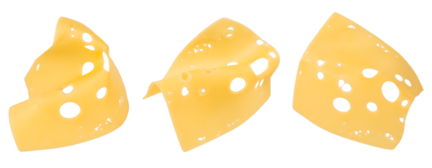 Square slices of processed cheese with holes. burger cheese slices isolated on white background