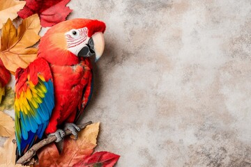 Fototapeta premium A flat, modern illustration of a parrot on a branch, with vibrant colors and a plain neutral background for contrast