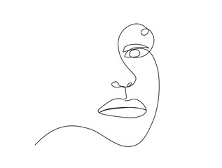 Continuous one line drawing of abstract beautiful lady face. Beautiful woman for beauty care concept illustration. Editable stroke.
