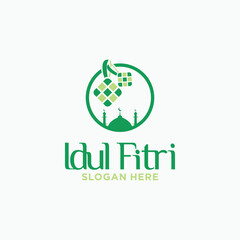  logos for Eid al-Fitr, Islamic holidays with a ketupat concept, Vector.	