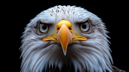 Obraz premium Bald eagle portrait, intense gaze, dark background, wildlife photography, conservation