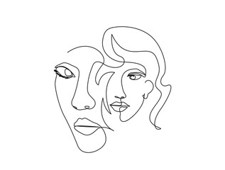 Continuous one line drawing of abstract woman face. Beautiful lady face for beauty care concept illustration. Editable stroke.