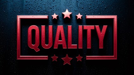 Word Quality in red color with excellence stars on a black background