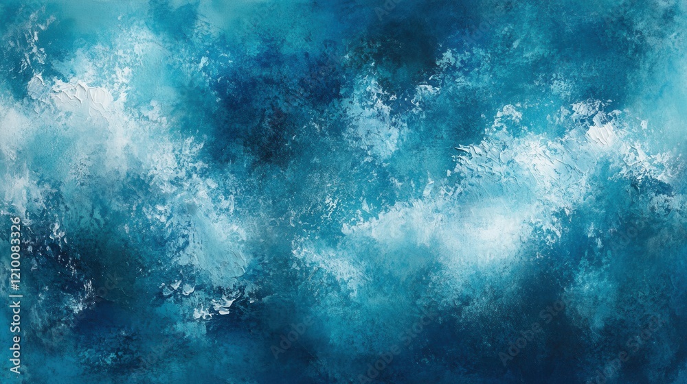 Poster textured deep turquoise background with dynamic patterns and varying shades evoking a serene underwa
