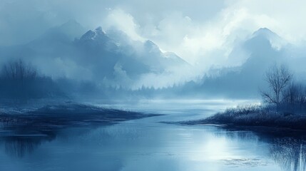 Serene Blue Mountains Reflecting In Calm Water