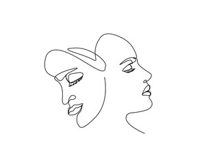 Continuous one line drawing of abstract beautiful lady face. Beautiful woman for beauty care concept illustration. Editable stroke.