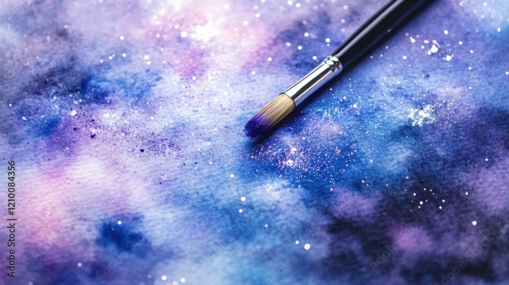 Poster cosmic watercolor blend created with a brush on textured paper in an artistic studio environment