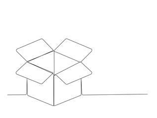 Continuous one line drawing of empty cardboard box. Box packaging single line illustration. Editable stroke.
