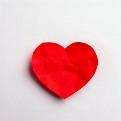 Fototapeta premium Red Heart Note A crumpled red paper heart, a symbol of love, passion, and affection, sits on a plain background. The texture of the paper adds a sense of warmth and rawness to the image. 
