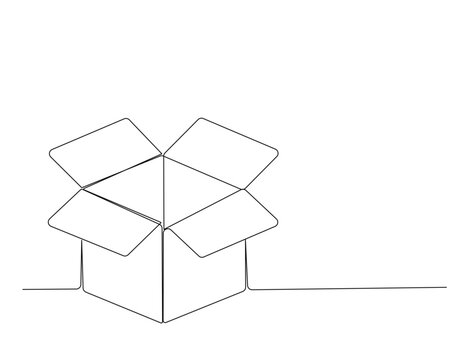 recommend clip art: Continuous one line drawing of empty cardboard box. Box packaging single line illustration. Editable stroke.