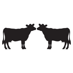Set of Texas longhorn cow silhouettes in various poses. isolated vector on white background.
