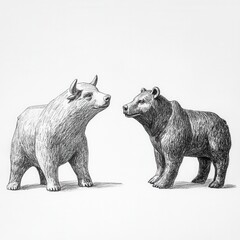 Bull and bear figurines represent market dynamics in a creative artistic design