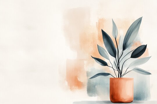 A stylized depiction of a yucca plant in a terracotta pot, drawn with clean lines and soft earth-tone colors on a beige background