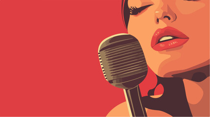Illustration of a beautiful woman singer. Woman with a microphone. Beautiful Girl.