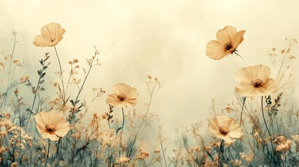 Naklejka premium Pale Yellow Flowers and Dried Wildflowers in a Field