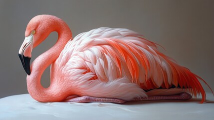 Pink flamingo resting, studio shot, feathered plumage, calm background, wildlife print