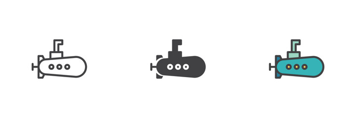 Submarine with periscope different style icon set