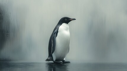 Fototapeta premium Antarctic penguin standing, blurred background, wildlife conservation
