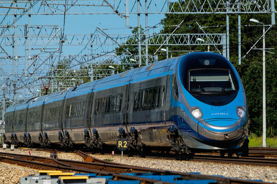 Grodzisk Mazowiecki, POLAND - July 21, 2016: ETR610 Pendolino fast train operated by PKP Intercity