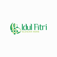  logos for Eid al-Fitr, Islamic holidays with a ketupat concept, Vector.	