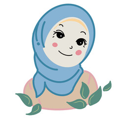 Muslim woman character with leaf decoration