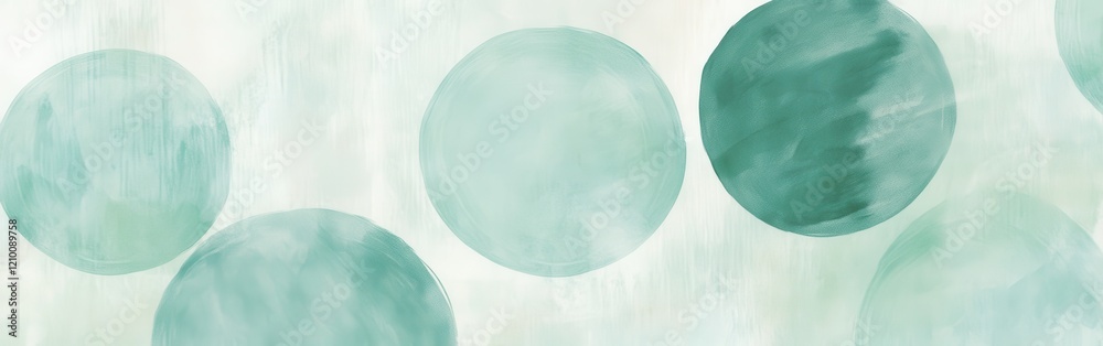 Poster soft pencil strokes create a serene backdrop with circles in pastel mint tones for artistic expressi