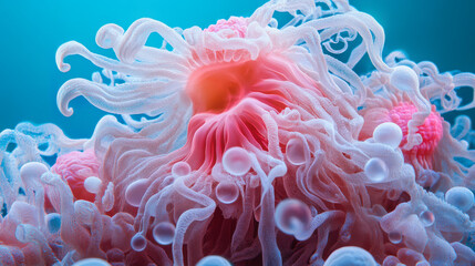 Obraz premium Swirling underwater texture with glowing bubbles and soft coral tones