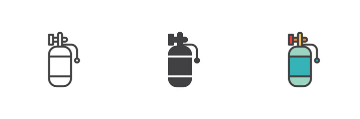 Oxygen tank different style icon set