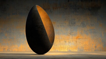 Abstract metal sculpture, interior, golden wall, lighting, design concept