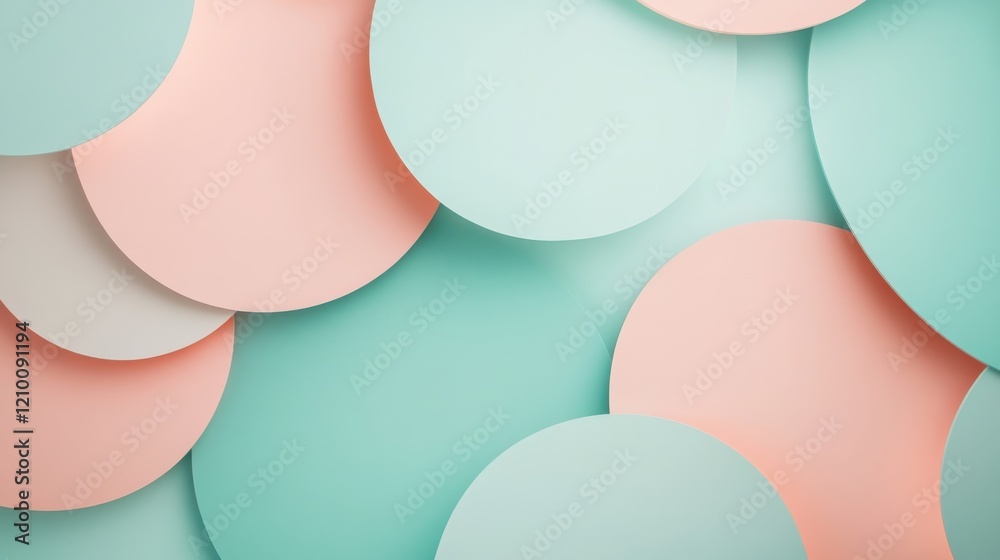 Poster Soft and playful design of overlapping geometric shapes in pastel hues creating a calming visual effect