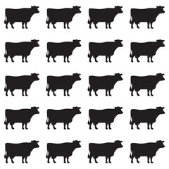 Set of Texas longhorn cow silhouettes in various poses. isolated vector on white background.