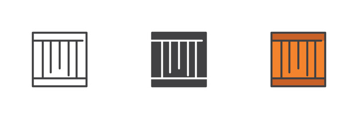 Wooden box different style icon set