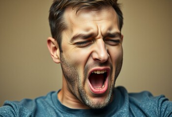 Portrait of a yawning male with relaxed and tired expression