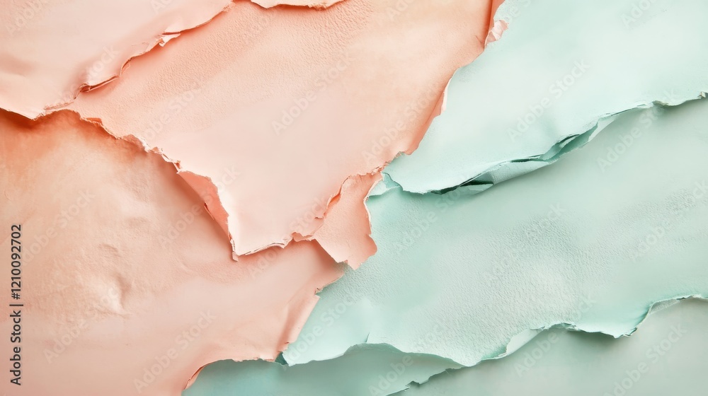 Aufkleber elegant pastel peach and mint torn patches creating a soothing textured background for various creat