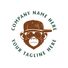 Funky Cool Rich Monkey Rapper Head Face with Hat and Ray Ban Sunglasses Badge Emblem Label Illustration