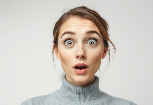 Surprised female portrait with a bright, curious expression