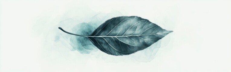 Calming abstract silhouette of a leaf in teal and gray gradient pencil strokes captures minimalist beauty