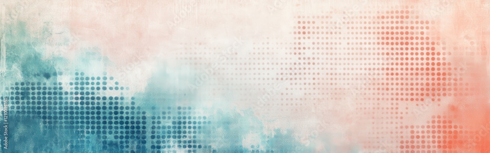 Poster abstract gradient artwork featuring muted blue and coral pencil strokes with dotted patterns for sub