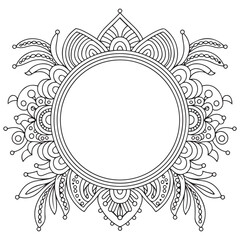 Vector frame isolated on white background. Floral ornament for tattoo, wedding invitation, antistress book and greeting card. Vector ornamental design element