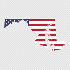 Maryland state map with American national flag.